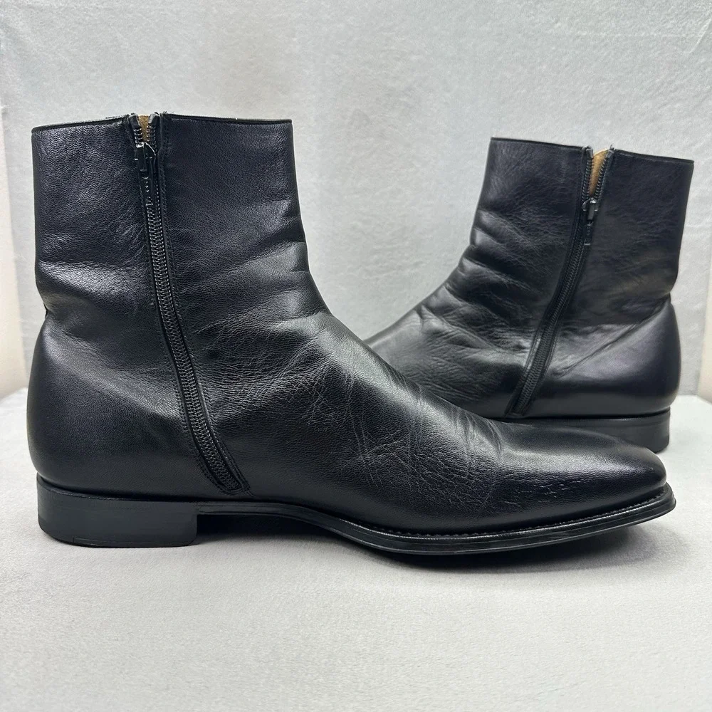 Mens Size 12 (D) Magnanni Chelsea Boots Black Leather Side Zip Handmade Spain